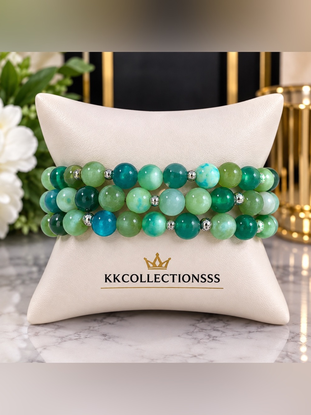 Green Agate Stretch Bracelet Trio